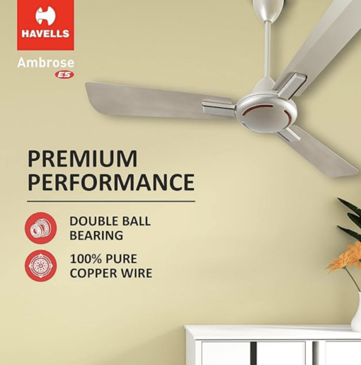Havells 1200mm Ambrose ES Ceiling Fan | Premium Finish, Decorative Fan, Elegant Looks, High Air Delivery, Energy Saving, 100% Pure Copper Motor | 2 Year Warranty | (Pack of 1, Gold Mist Wood) - Image 5